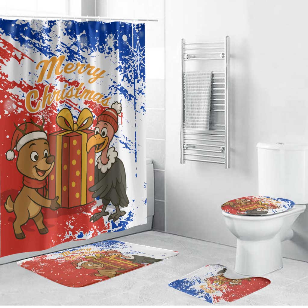 Chile Christmas Bathroom Set with Flag Colors Tree Reindeer Condor and Gift Design - Wonder Print Shop