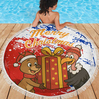 Chile Christmas Beach Blanket with Flag Colors Tree Reindeer Condor and Gift Design - Wonder Print Shop