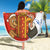 Chile Christmas Beach Blanket with Flag Colors Tree Reindeer Condor and Gift Design - Wonder Print Shop
