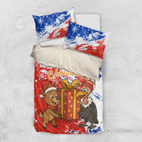 Chile Christmas Bedding Set with Flag Colors Tree Reindeer Condor and Gift Design - Wonder Print Shop
