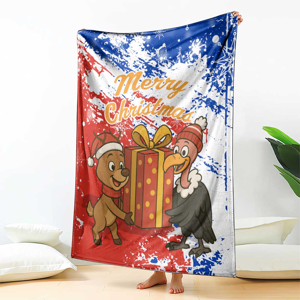 Chile Christmas Blanket with Flag Colors Tree Reindeer Condor and Gift Design - Wonder Print Shop