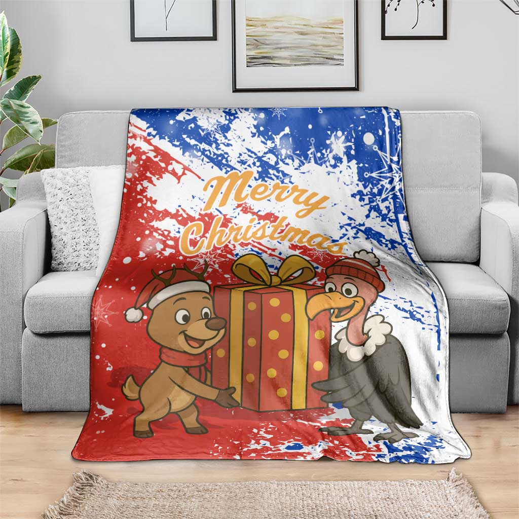 Chile Christmas Blanket with Flag Colors Tree Reindeer Condor and Gift Design - Wonder Print Shop