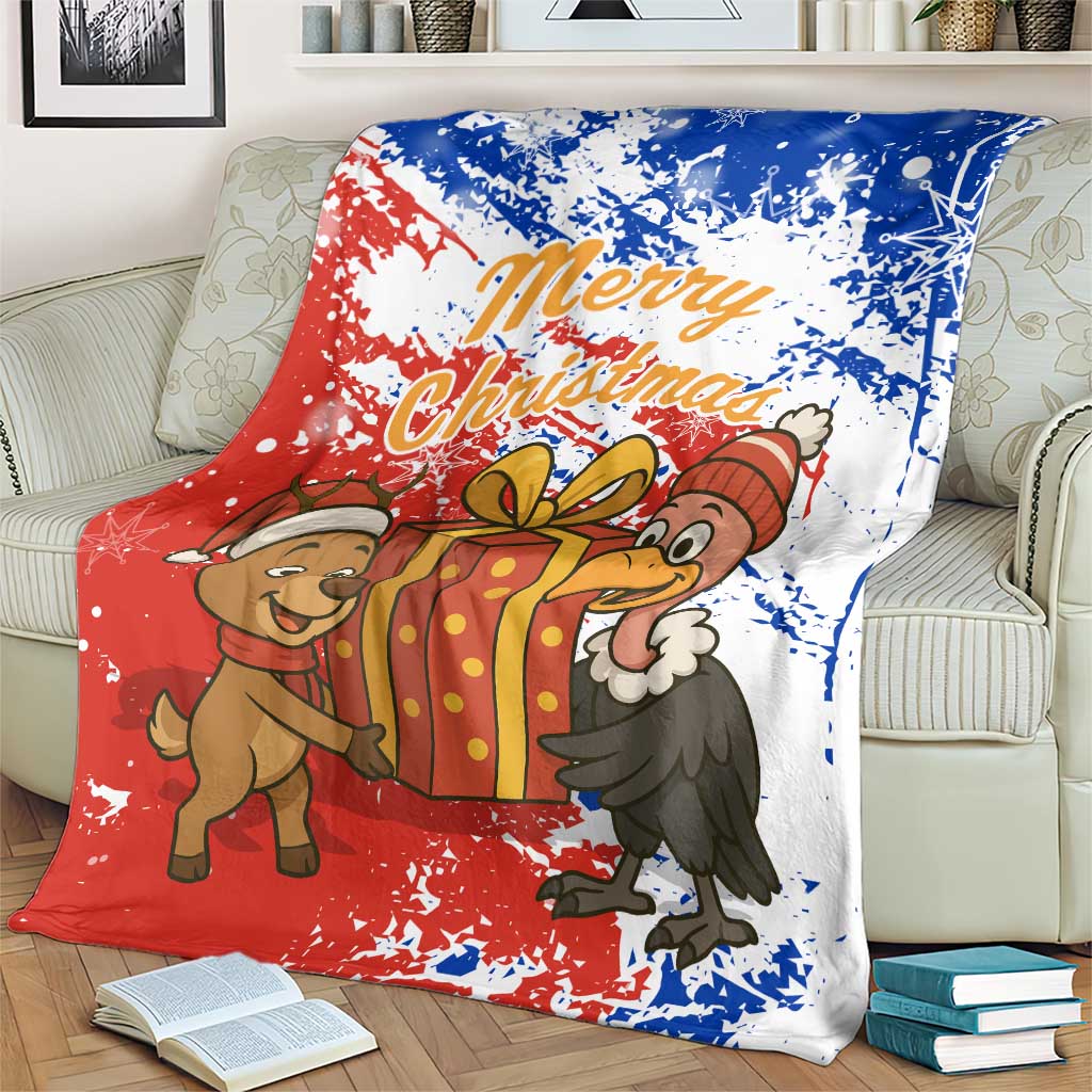 Chile Christmas Blanket with Flag Colors Tree Reindeer Condor and Gift Design - Wonder Print Shop