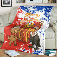 Chile Christmas Blanket with Flag Colors Tree Reindeer Condor and Gift Design - Wonder Print Shop