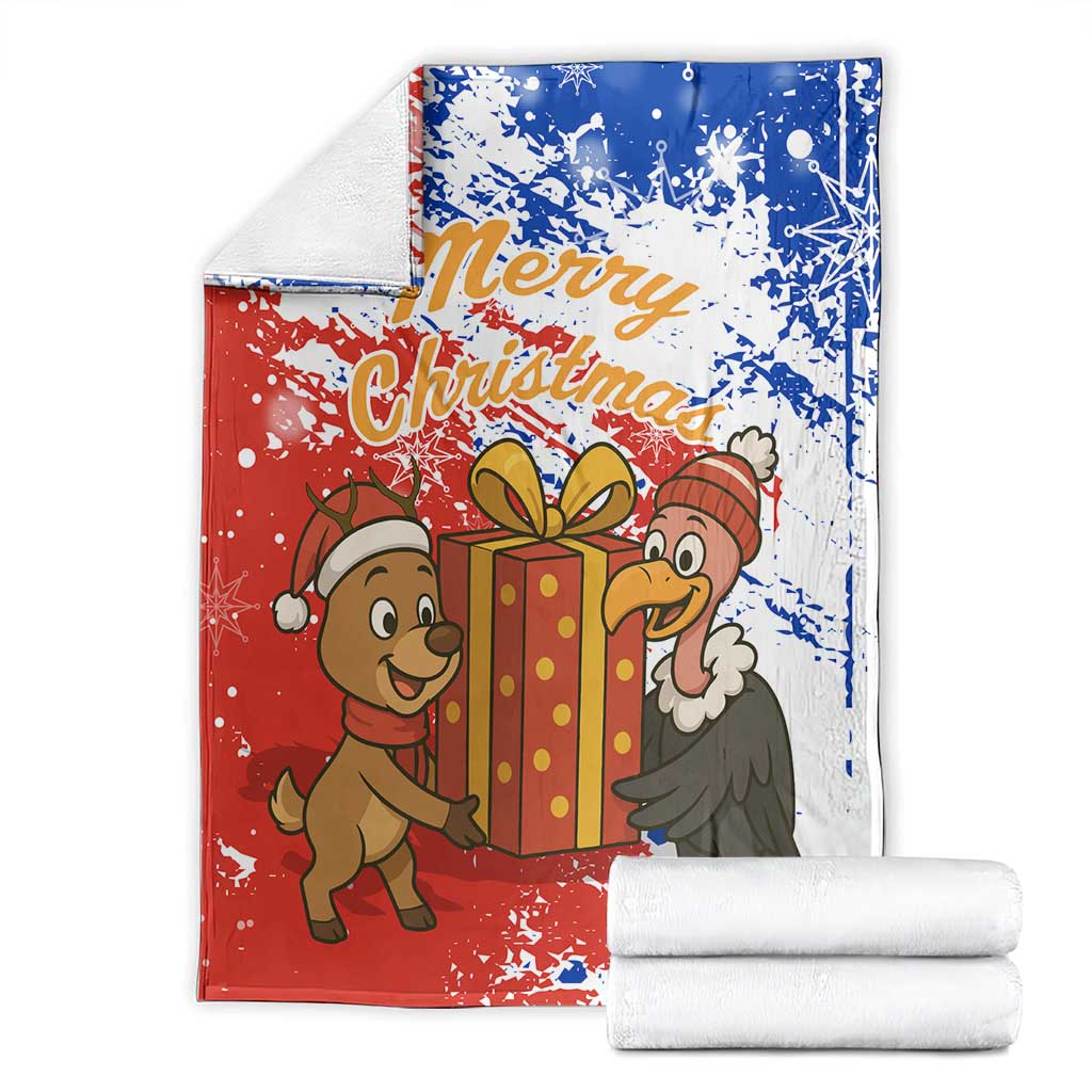 Chile Christmas Blanket with Flag Colors Tree Reindeer Condor and Gift Design - Wonder Print Shop