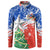 Chile Christmas Button Sweatshirt with Flag Colors Tree Reindeer Condor and Gift Design - Wonder Print Shop