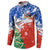 Chile Christmas Button Sweatshirt with Flag Colors Tree Reindeer Condor and Gift Design - Wonder Print Shop