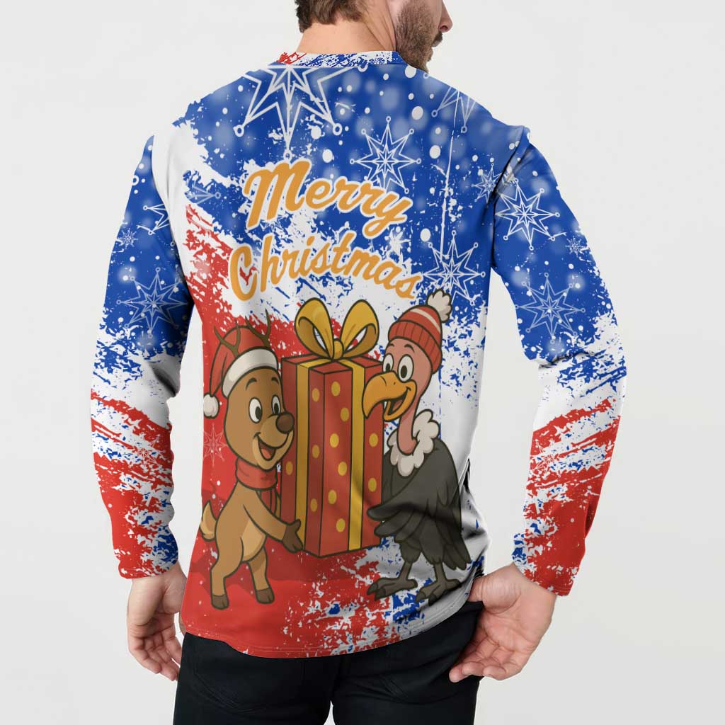 Chile Christmas Button Sweatshirt with Flag Colors Tree Reindeer Condor and Gift Design - Wonder Print Shop