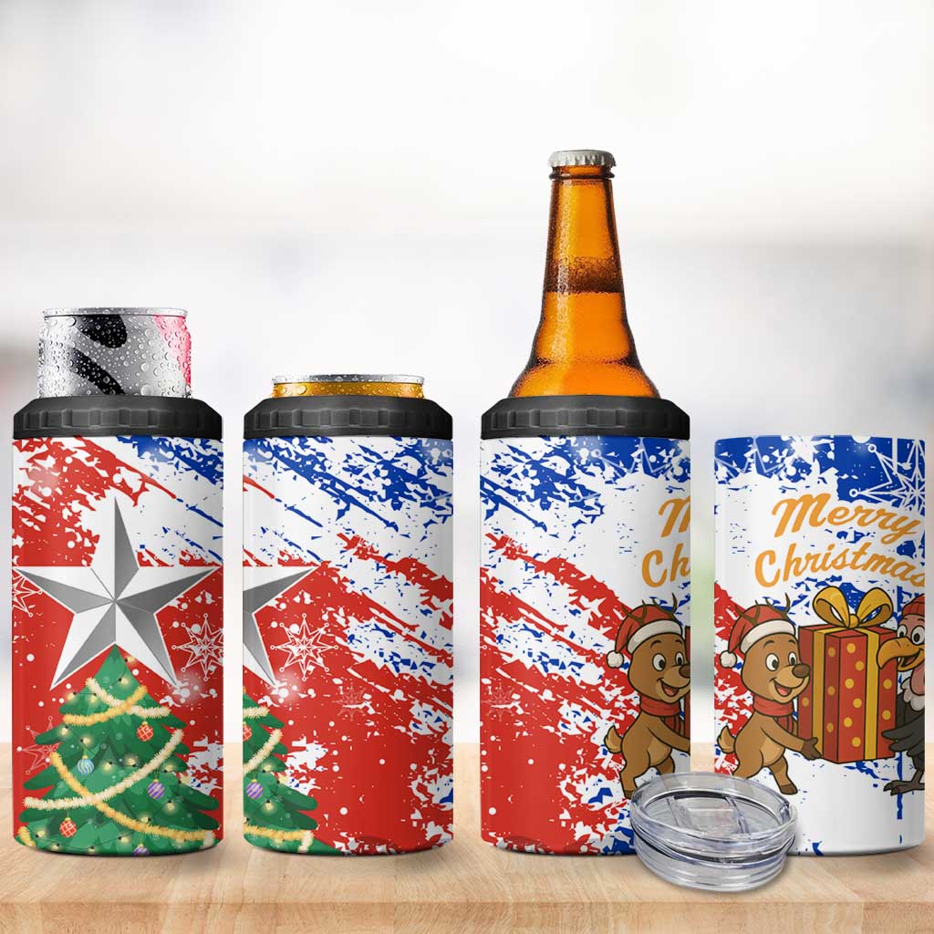 Chile Christmas 4 in 1 Can Cooler Tumbler with Flag Colors Tree Reindeer Condor and Gift Design - Wonder Print Shop