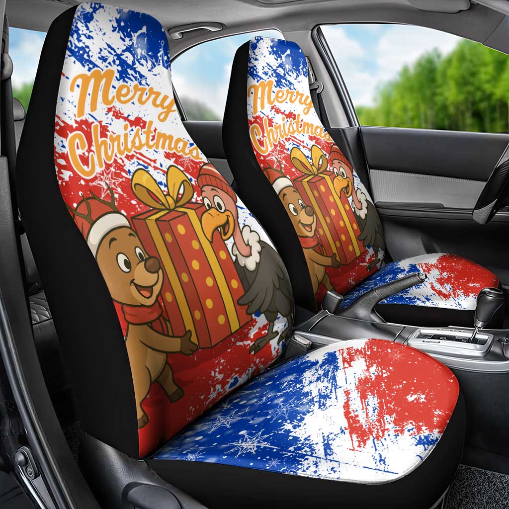 Chile Christmas Car Seat Cover with Flag Colors Tree Reindeer Condor and Gift Design - Wonder Print Shop