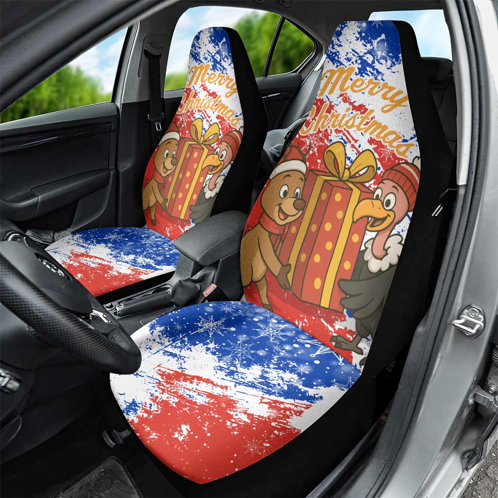 Chile Christmas Car Seat Cover with Flag Colors Tree Reindeer Condor and Gift Design - Wonder Print Shop