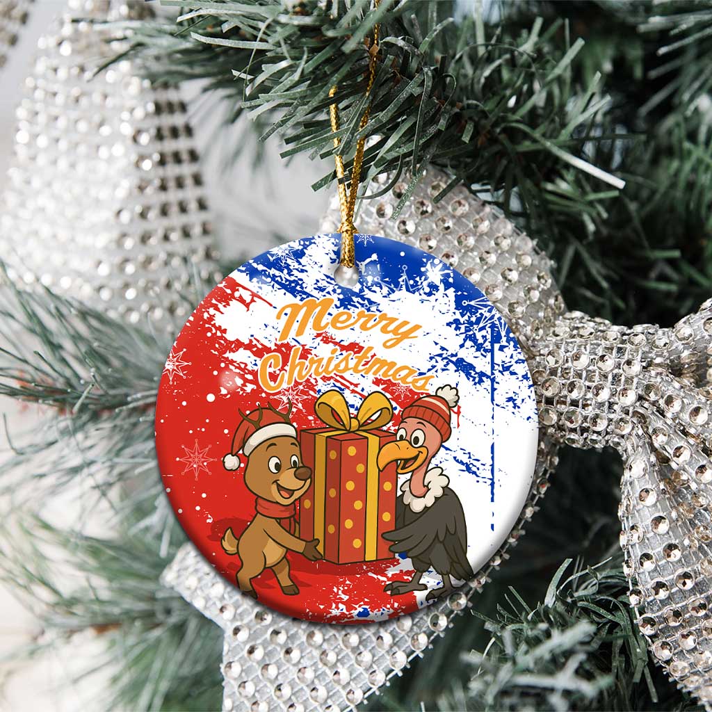 Chile Christmas Ceramic Ornament with Flag Colors Tree Reindeer Condor and Gift Design - Wonder Print Shop