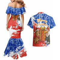 Chile Christmas Couples Matching Mermaid Dress and Hawaiian Shirt with Flag Colors Tree Reindeer Condor and Gift Design - Wonder Print Shop