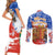 Chile Christmas Couples Matching Short Sleeve Bodycon Dress and Long Sleeve Button Shirt with Flag Colors Tree Reindeer Condor and Gift Design - Wonder Print Shop