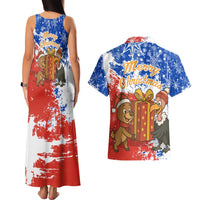Chile Christmas Couples Matching Tank Maxi Dress and Hawaiian Shirt with Flag Colors Tree Reindeer Condor and Gift Design - Wonder Print Shop