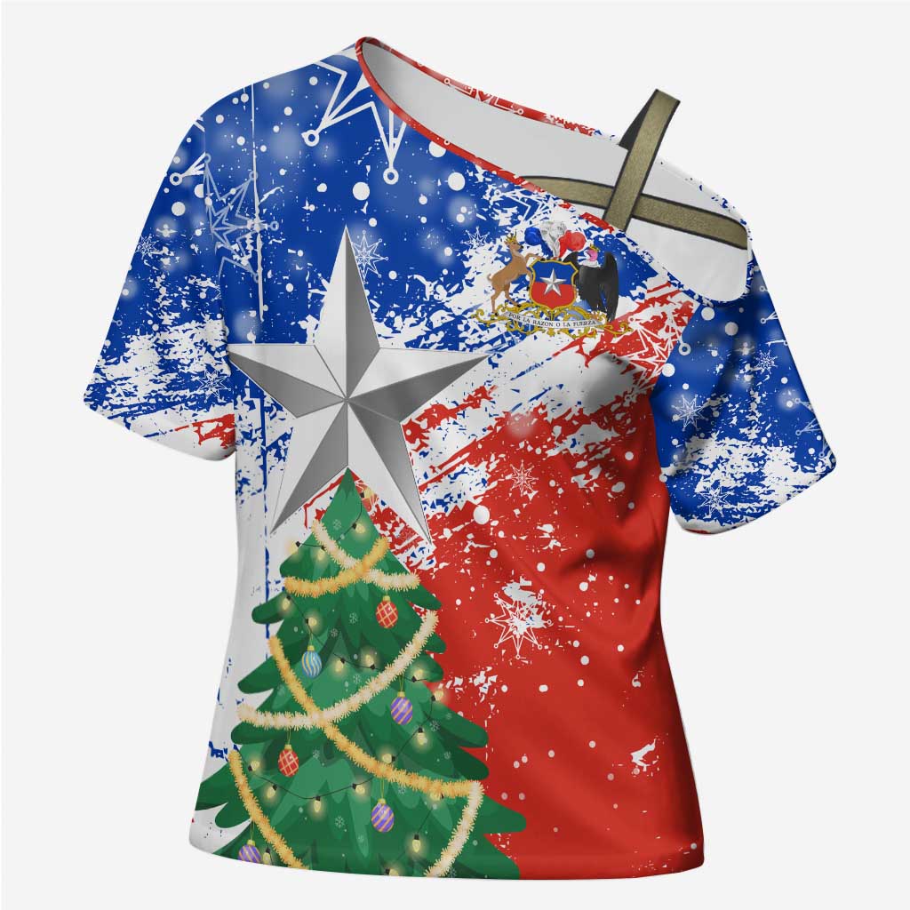 Chile Christmas Cross Shoulder Shirt with Flag Colors Tree Reindeer Condor and Gift Design - Wonder Print Shop