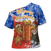 Chile Christmas Cross Shoulder Shirt with Flag Colors Tree Reindeer Condor and Gift Design - Wonder Print Shop