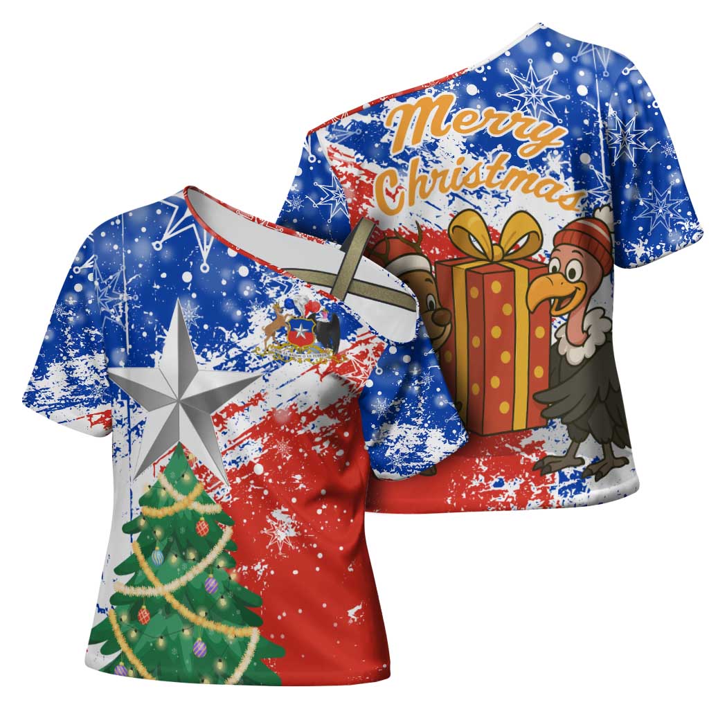 Chile Christmas Cross Shoulder Shirt with Flag Colors Tree Reindeer Condor and Gift Design - Wonder Print Shop