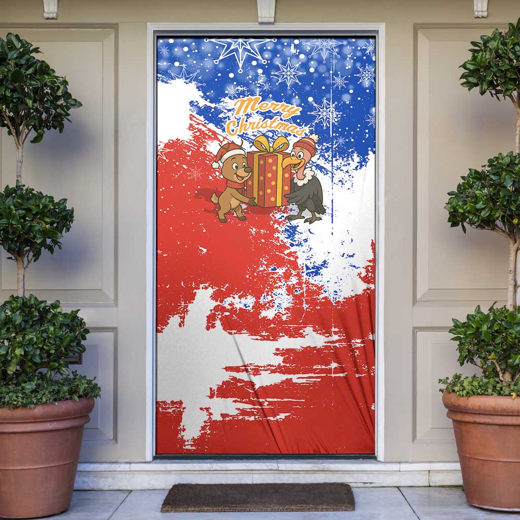 Chile Christmas Door Cover with Flag Colors Tree Reindeer Condor and Gift Design - Wonder Print Shop