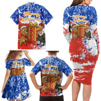 Chile Christmas Family Matching Long Sleeve Bodycon Dress and Hawaiian Shirt with Flag Colors Tree Reindeer Condor and Gift Design - Wonder Print Shop