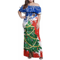 Chile Christmas Family Matching Off Shoulder Maxi Dress and Hawaiian Shirt with Flag Colors Tree Reindeer Condor and Gift Design - Wonder Print Shop