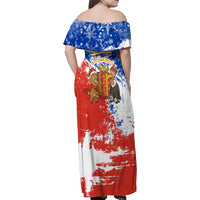 Chile Christmas Family Matching Off Shoulder Maxi Dress and Hawaiian Shirt with Flag Colors Tree Reindeer Condor and Gift Design - Wonder Print Shop