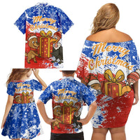 Chile Christmas Family Matching Off Shoulder Short Dress and Hawaiian Shirt with Flag Colors Tree Reindeer Condor and Gift Design - Wonder Print Shop