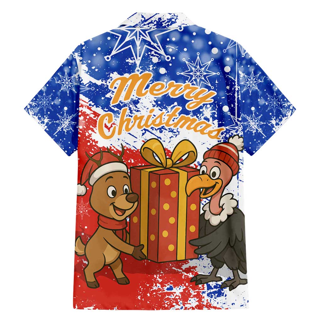 Chile Christmas Family Matching Off Shoulder Short Dress and Hawaiian Shirt with Flag Colors Tree Reindeer Condor and Gift Design - Wonder Print Shop