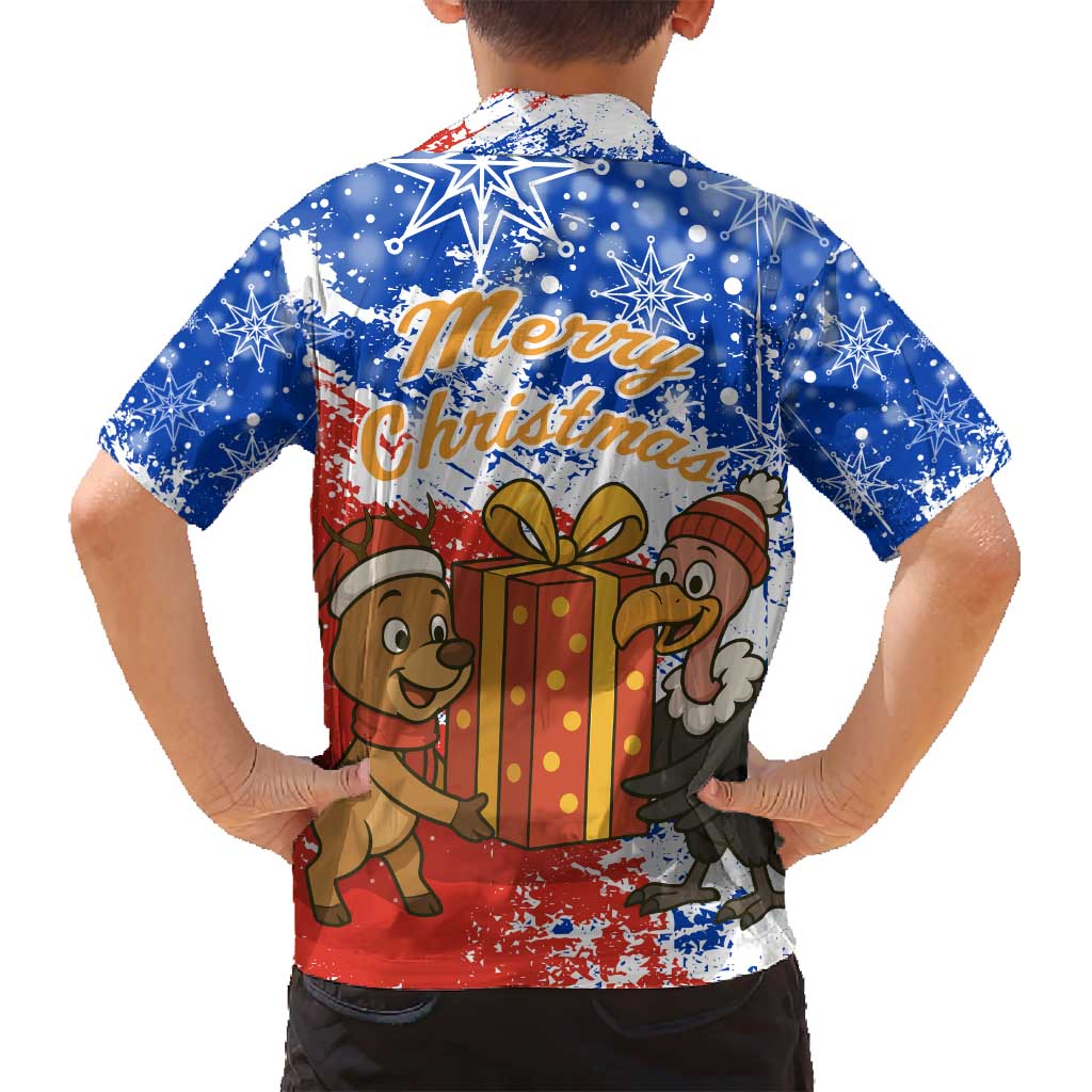 Chile Christmas Family Matching Puletasi and Hawaiian Shirt with Flag Colors Tree Reindeer Condor and Gift Design - Wonder Print Shop