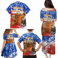 Chile Christmas Family Matching Puletasi and Hawaiian Shirt with Flag Colors Tree Reindeer Condor and Gift Design - Wonder Print Shop
