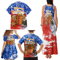 Chile Christmas Family Matching Tank Maxi Dress and Hawaiian Shirt with Flag Colors Tree Reindeer Condor and Gift Design - Wonder Print Shop