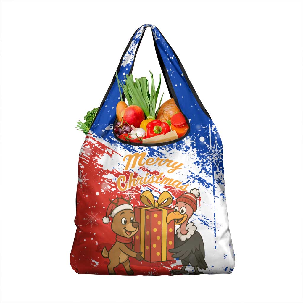 Chile Christmas Grocery Bag with Flag Colors Tree Reindeer Condor and Gift Design - Wonder Print Shop