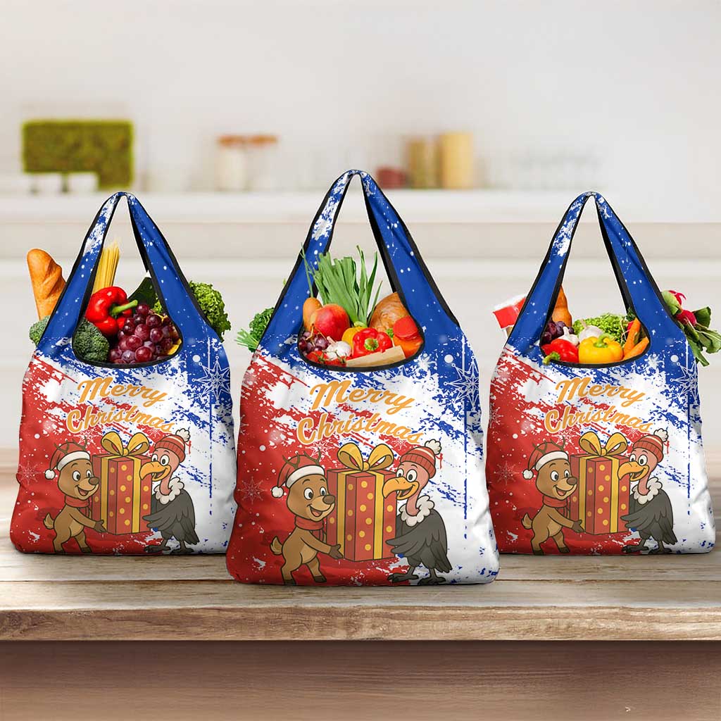 Chile Christmas Grocery Bag with Flag Colors Tree Reindeer Condor and Gift Design - Wonder Print Shop