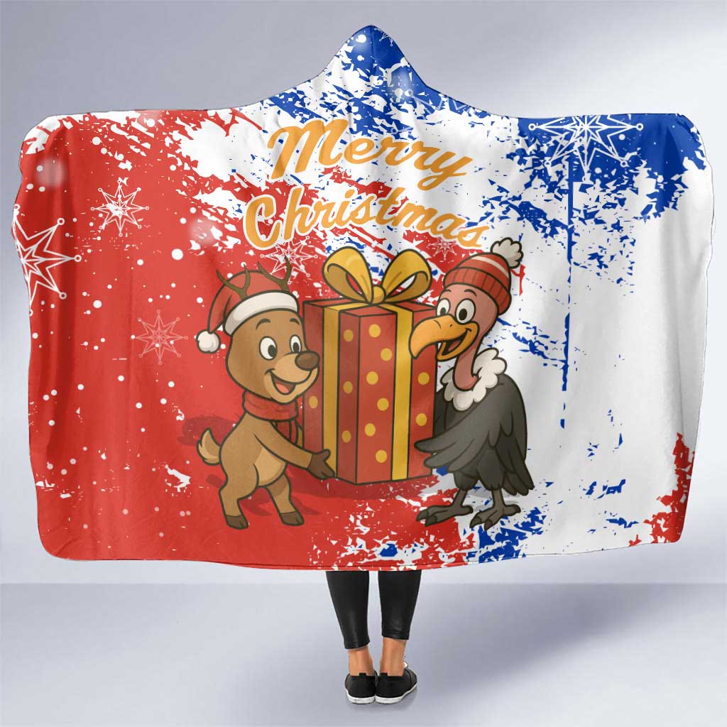 Chile Christmas Hooded Blanket with Flag Colors Tree Reindeer Condor and Gift Design - Wonder Print Shop