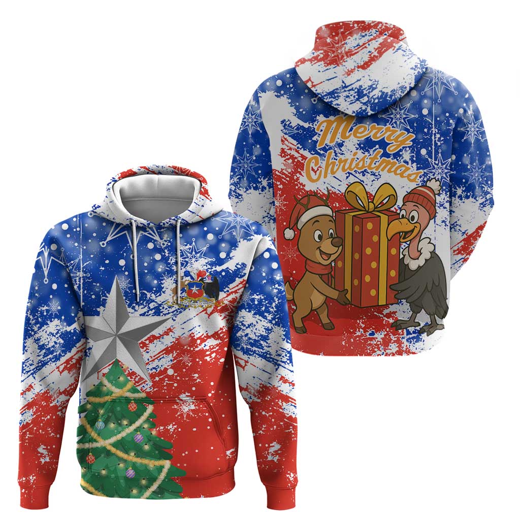 Chile Christmas Hoodie with Flag Colors Tree Reindeer Condor and Gift Design - Wonder Print Shop