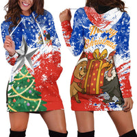 Chile Christmas Hoodie Dress with Flag Colors Tree Reindeer Condor and Gift Design - Wonder Print Shop