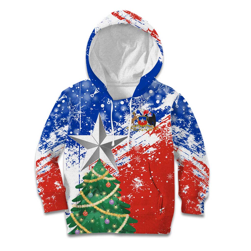Chile Christmas Kid Hoodie with Flag Colors Tree Reindeer Condor and Gift Design - Wonder Print Shop