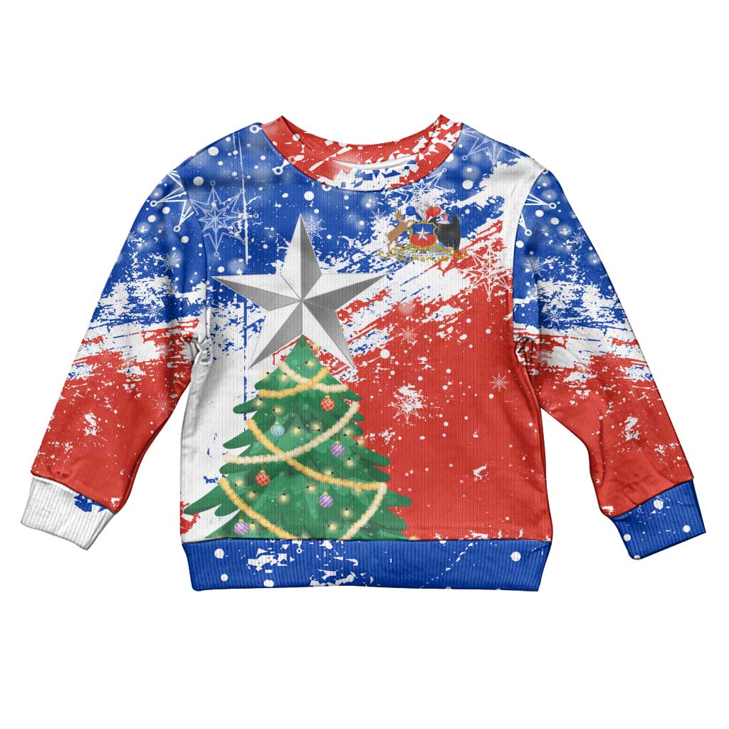 Chile Christmas Kid Ugly Christmas Sweater with Flag Colors Tree Reindeer Condor and Gift Design - Wonder Print Shop