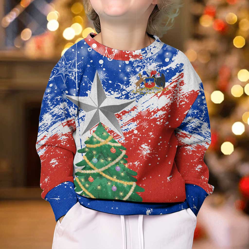 Chile Christmas Kid Ugly Christmas Sweater with Flag Colors Tree Reindeer Condor and Gift Design - Wonder Print Shop