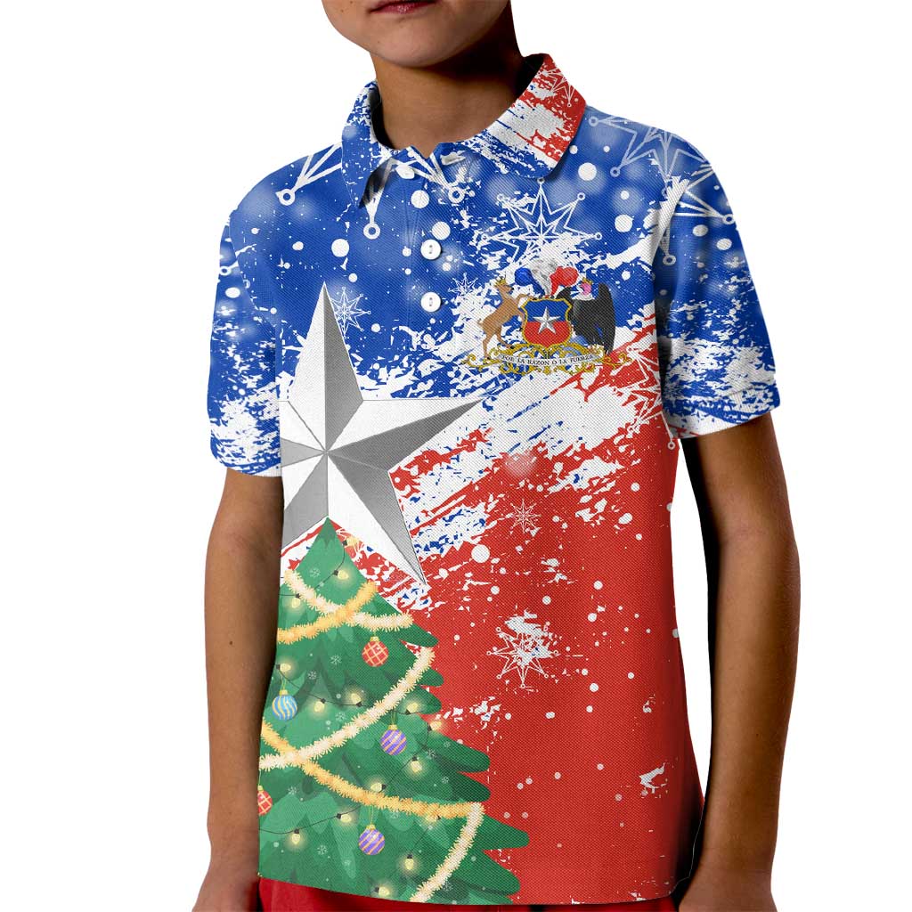 Chile Christmas Kid Polo Shirt with Flag Colors Tree Reindeer Condor and Gift Design - Wonder Print Shop