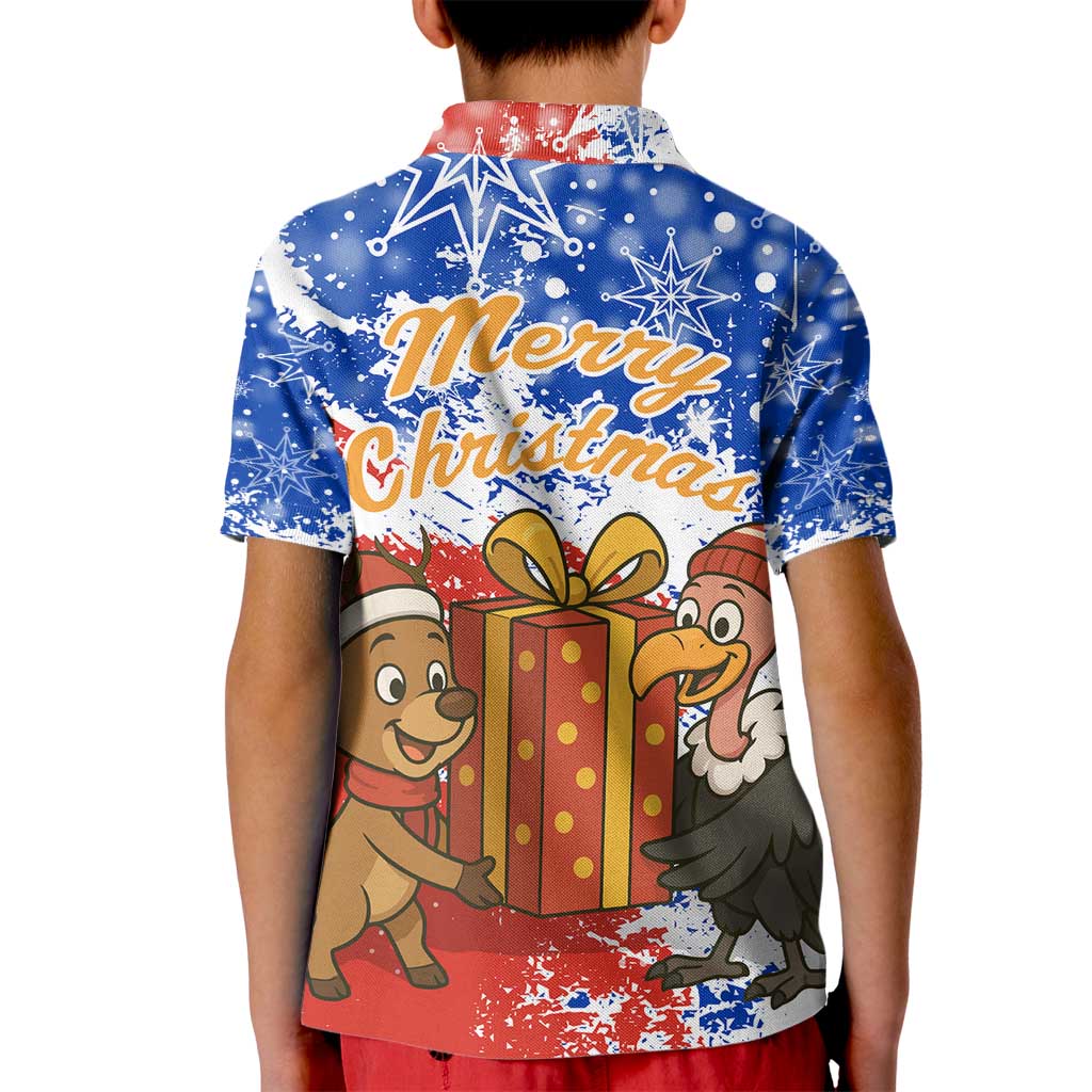 Chile Christmas Kid Polo Shirt with Flag Colors Tree Reindeer Condor and Gift Design - Wonder Print Shop