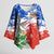 Chile Christmas Kimono Sleeve Blouse with Flag Colors Tree Reindeer Condor and Gift Design - Wonder Print Shop