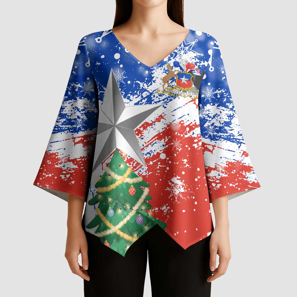 Chile Christmas Kimono Sleeve Blouse with Flag Colors Tree Reindeer Condor and Gift Design - Wonder Print Shop