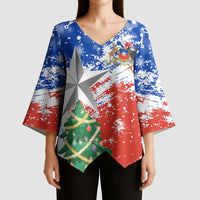 Chile Christmas Kimono Sleeve Blouse with Flag Colors Tree Reindeer Condor and Gift Design - Wonder Print Shop