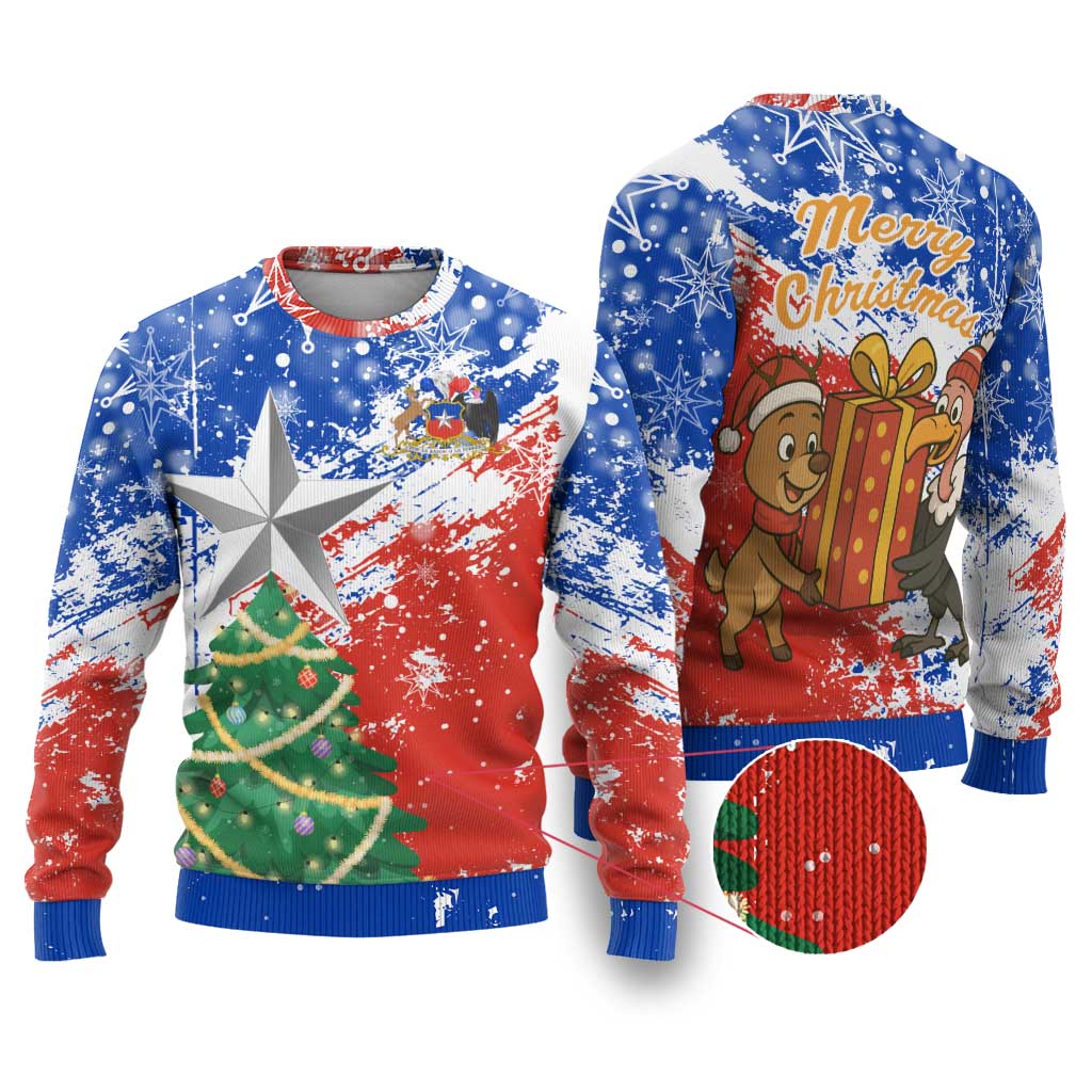 Chile Christmas Ugly Christmas Sweater with Flag Colors Tree Reindeer Condor and Gift Design - Wonder Print Shop
