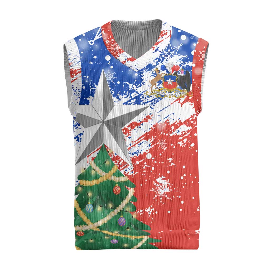 Chile Christmas Knitted V-Neck Vest with Flag Colors Tree Reindeer Condor and Gift Design - Wonder Print Shop