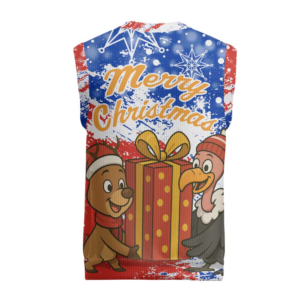 Chile Christmas Knitted V-Neck Vest with Flag Colors Tree Reindeer Condor and Gift Design - Wonder Print Shop