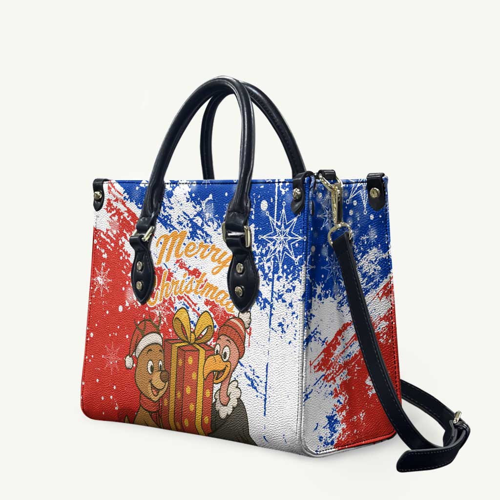 Chile Christmas Leather Bag with Flag Colors Tree Reindeer Condor and Gift Design - Wonder Print Shop