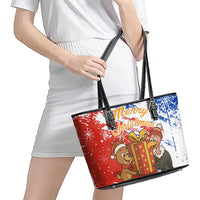 Chile Christmas Leather Tote Bag with Flag Colors Tree Reindeer Condor and Gift Design - Wonder Print Shop