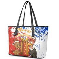 Chile Christmas Leather Tote Bag with Flag Colors Tree Reindeer Condor and Gift Design - Wonder Print Shop